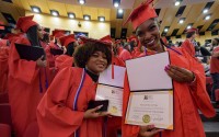 Keywanda Ashley (right) and Naomy Seiry Arzu Cruz show off their high school equivalency (HiSET) diplomas during a graduation ceremony for the Youth Empowerment Project (YEP), a New Orleans-based non-profit organization which received money from the NBA Foundation program in New Orleans, Thursday, June 27, 2024. 
(Matthew Hinton / AP Photo)