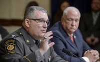 Colonel Christopher L. Paris, Commissioner, Pennsylvania State Police (left) responds to questions during a House Committee on Homeland Security hearing examining the assassination attempt of July 13, on Capitol Hill, Tuesday, July 23, 2024, in Washington. 
(Rod Lamkey, Jr. / AP Photo