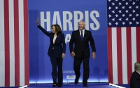 Democratic presidential nominee Vice President Kamala Harris and her running mate Minnesota Gov. Tim Walz arrive at a campaign rally in Philadelphia, Tuesday, Aug. 6, 2024. 
(Matt Rourke / AP Photo)