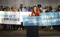 Andi Grubb, Planned Parenthood Advocates of Nebraska, speaks during the Protect Our Rights Abortion Rights Ballot Initiative launch, Thursday, Nov. 16, 2023, in Omaha, Neb. 
(Nikos Frazier / Omaha World-Herald via AP)