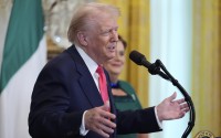 President Donald Trump speaks during an event with Ireland's Prime Minister Micheál Martin in the East Room of the White House in Washington, Wednesday, March 12, 2025. 
(Alex Brandon / AP Photo)