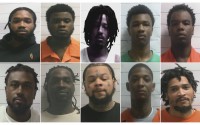 This combo from photos provided by Orleans Parish Sheriff's Office shows from left top: Dkenan Dennis, Gary C Price, Robert Moody, Kendell Myles, Corey E Boyd. Bottom from left: Lenton Vanburen Jr, Jermaine Donald, Antonine T Massey, Derrick D. Groves, and Leo Tate Sr. 
(Orleans Parish Sheriff's Office via AP)