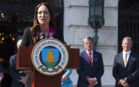 Agriculture Secretary Brooke Rollins with Nebraska Gov. Jim Pillen, speaks during a news conference at the Department of Agriculture in Washington, Tuesday, July 8, 2025. 
(Manuel Balce Ceneta / AP Photo)
