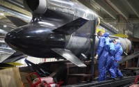 Workers inspect a Flamingo cruise missile at Fire Point's secret factory in Ukraine on Monday, Aug. 18, 2025. 
(Efrem Lukatsky / AP Photo)