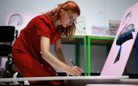 Designer Fatma Paja handcrafts foam flamingos in order to be used at protests against a coastal development project in western Albania linked to Jared Kushner, son-in-law of President Donald Trump, in Tirana, Albania, Friday, June 26, 2026. 
(Hameraldi Agolli / AP Photo)