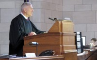 Nebraska Supreme Court Chief Justice Michael Heavican delivers his annual State of the Judiciary address to lawmakers, Thursday, Jan. 21, 2016, at the Capitol in Lincoln, Neb. 
(Grant Schulte / AP Photo)