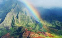 A rainbow is seen over the mountains off the coast of the Big Island of Hawaii. (GPA Photo Archive)