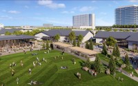 A vision of the Good Life District that would include and surround Nebraska Crossing centered at Interstate 80 and Highway 31. In the background are residential towers that could rise at the site along with a billion-dollar youth sports complex. 
(Courtesy of Nebraska Crossing)
