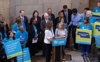Amanda Brewer, chief executive of Habitat for Humanity of Omaha introduces Habitat homeowner Autumn Austin during a “Homeownership Matters” rally at the State Capitol Thursday. 
(Courtesy of Habitat for Humanity)