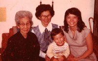 This four-generation photo of Sharon Bartlett’s maternal family was taken in February 1981. She’s at right with her son Morton. Her mother Annie Takamatsu Hagihara (center) and grandmother Takino Takamatsu, were incarcerated at Colorado’s Amache Relocation Center during World War II. 
(Photo courtesy of Sharon Bartlett)