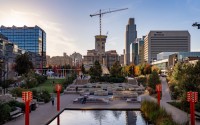 The renovated Gene Leahy Mall has helped draw visitors downtown. The mall and two other downtown parks, known as the Riverfront, have attracted roughly 3 million people since July 2022. 
(Abiola Kosoko / Flatwater Free Press)