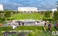 Rendering of fountain area of future Creighton University “quadrangle,” a project described as the largest physical reshaping of the campus in its 147-year history. 
(Courtesy of OJB)