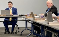 John Murante (left) executive director of the Nebraska Public Employees Retirement Systems, shares concerns about how the state takeover of managing the retirement funds for the Omaha Public Schools might spur issues. 
(Aaron Sanderford / Nebraska Examiner)