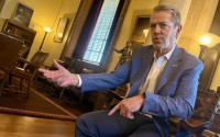 Nebraska Governor Jim Pillen discusses his priorities for the 2025 legislative session on Friday, Dec. 6, 2024.
 (Aaron Sanderford / Nebraska Examiner)