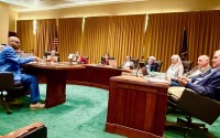 Jason Witmer, policy fellow at ACLU Nebraska, speaks to the Legislature’s Judiciary Committee on Friday about Legislative Bill 99, which, among other things, would restrict the consecutive days an inmate could be isolated in restrictive housing. 
(Cindy Gonzalez / Nebraska Examiner)