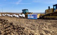 Dirt is moving at the site of future Bellevue Bay Indoor Water Park at Highways 75 and 34. The groundbreaking event Thursday marks the first new major tourism construction project at a Nebraska good life district, officials say. 
(Cindy Gonzalez / Nebraska Examiner)