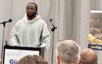 Terence “Bud” Crawford was among speakers at the event Friday in North Omaha. 
(Cindy Gonzalez / Nebraska Examiner)