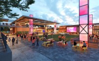 The latest version of the Crossroads redevelopment includes a public plaza surrounded by retailers and office space, shown here in a rendering. 
(Courtesy of Holland Basham Architects)