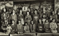 Japanese-American actors on stage at the Japanese Hall in Scottsbluff in the 1930s. Hundreds of Japanese immigrants landed in western and central Nebraska in the early 20th century, becoming farmers and business owners while starting families that now, several generations later, have scattered across the country but still call towns like Scottsbluff, Gering, Mitchell, and North Platte home.  (Courtesy of Vickie Sakurada Schaepler / Flatwater Free Press)
