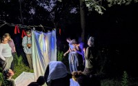 A hanging bedsheet lit with different spectrums of light, attracting many-hudnreds of species of bugs, waiting to be counted and catolouged by the volunteer team at Fontenelle Forest’s Insect Survey: Night Trapping event on July 11, 2026 in Bellevue, Nebraska.
(Courtesy of Michelle Foss)