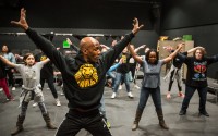 Dancer-choreographer Ray Mercer shows students the moves during a Nebraska High School Theatre Academy masterclass in February 2019. Mercer, an Omaha native, danced in the Broadway production of “The Lion King.” 
(Photo courtesy of Omaha Performing Arts)