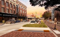 A rendering of Omaha’s planned new bikeway route, the Farnam Street view.
 (Courtesy of HDR)