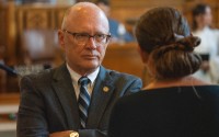 Speaker John Arch of La Vista listens to State Sen. Danielle Conrad of Lincoln, Aug. 2, 2024. 
(Zach Wendling / Nebraska Examiner)