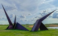 “Erma’s Desire,” an abstract sculpture by Johnny Raimondi, was not only the largest in Nebraska’s I-80 Bicentennial Sculpture Garden, but the most controversial. Some saw sexual innuendo in its design; others wondered whether sculptures of covered wagons or cowboys would be more appropriate.
 (Photo by Jeannine Conry via Nebraska Examiner)