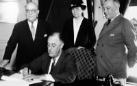 President Franklin D. Roosevelt signed in 1933 the law that led to the National Labor Relations Board’s emergence. 
(AP Photo)