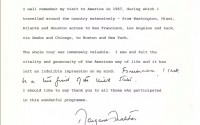 British Prime Minister Margaret Thatcher’s note from 10 Downing Street about her 1967 exchange visit to the US – ‘Forevermore I shall be a true friend to the United States.’ 
(Courtesy of The U.S. Department of State)