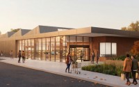 An outside view of the planned grocery store near 25th and Lake Streets, from visitor parking area looking northwest. 
(Courtesy of Alley Poyner Macchietto Architecture)