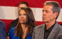 State Sen. Kathleen Kauth of Omaha, left, stands next to Gov. Jim Pillen. Aug. 5, 2024. (Zach Wendling / Nebraska Examiner)