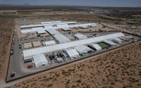 Deployed Resources runs this tent facility that holds immigrants on the northeast outskirts of El Paso, Texas, as seen in 2023. The facility is being converted for use by Immigration and Customs Enforcement to support the Trump administration’s mass deportation effort. 
(Paul Ratje / ProPublica)