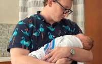 Nick holds Arlo the day he was born. A difficult delivery left a deep hollow above his forehead. 
(Courtesy of Flannery Family)
