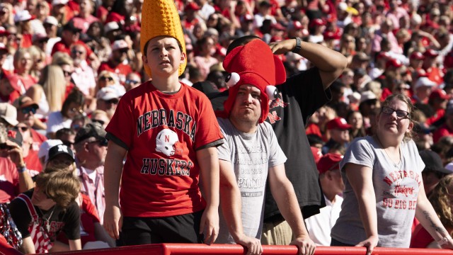 Husker fans react during the Nebraska-Maryland game on Oct. 3. The Huskers trailed 16-7 and 23-14 in the first half before pulling away and winning 48-23. 
(Lily Smith / Flatwater Free Press)