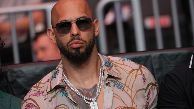 Andrew Tate arrives before President Donald Trump to attend UFC 327 at Kaseya Center, Saturday, April 11, 2026, in Miami. 
(Julia Demaree Nikhinson / AP Photo, Pool)