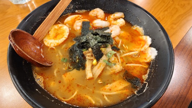Spicy shrimp ramen from Oyoto Sushi and Ramen. For spice and shrimp lovers: this dish was a blast. Plus the wooden ladle was a fun touch.
(Austin Petak / The Daily Record)