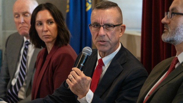 CEO Steve Corsi of the Nebraska Department of Health and Human Services at an inaugural public roundtable of Nebraska Gov. Jim Pillen’s cabinet, April 20, 2026. 
(Zach Wendling / Nebraska Examiner)
