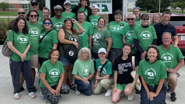 Nebraskans for Medical Marijuana celebrate turn-in day for 114,000 signatures the group gathered across two petitions to legalize and regulate medical marijuana, July 3, 2024. 
(Courtesy of Nebraskans for Medical Marijuana campaign)