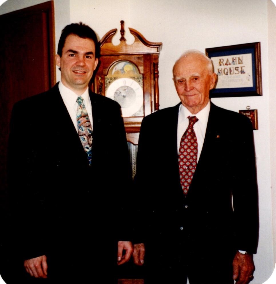 Tim Yerkey and his grandfather, Clifford Rahn, who farmed the family land starting in the 1940s.<br />(Photo courtesy of Emma Yerkey)
