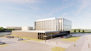 Rendering of proposed REACH facility that would house academics, startups, government contractors and others focused on beefing up national security systems.<br />(Courtesy of HDR)