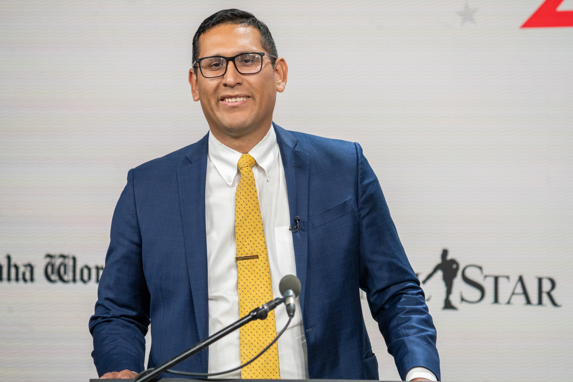 State Sen. Tony Vargas, a Democrat, prepares for a debate for Nebraska’s 2nd Congressional District against U.S. Rep. Don Bacon, R-Neb., on Wednesday, Oct. 9, 2024, in Lincoln.<br />(Zach Wendling / Nebraska Examiner)