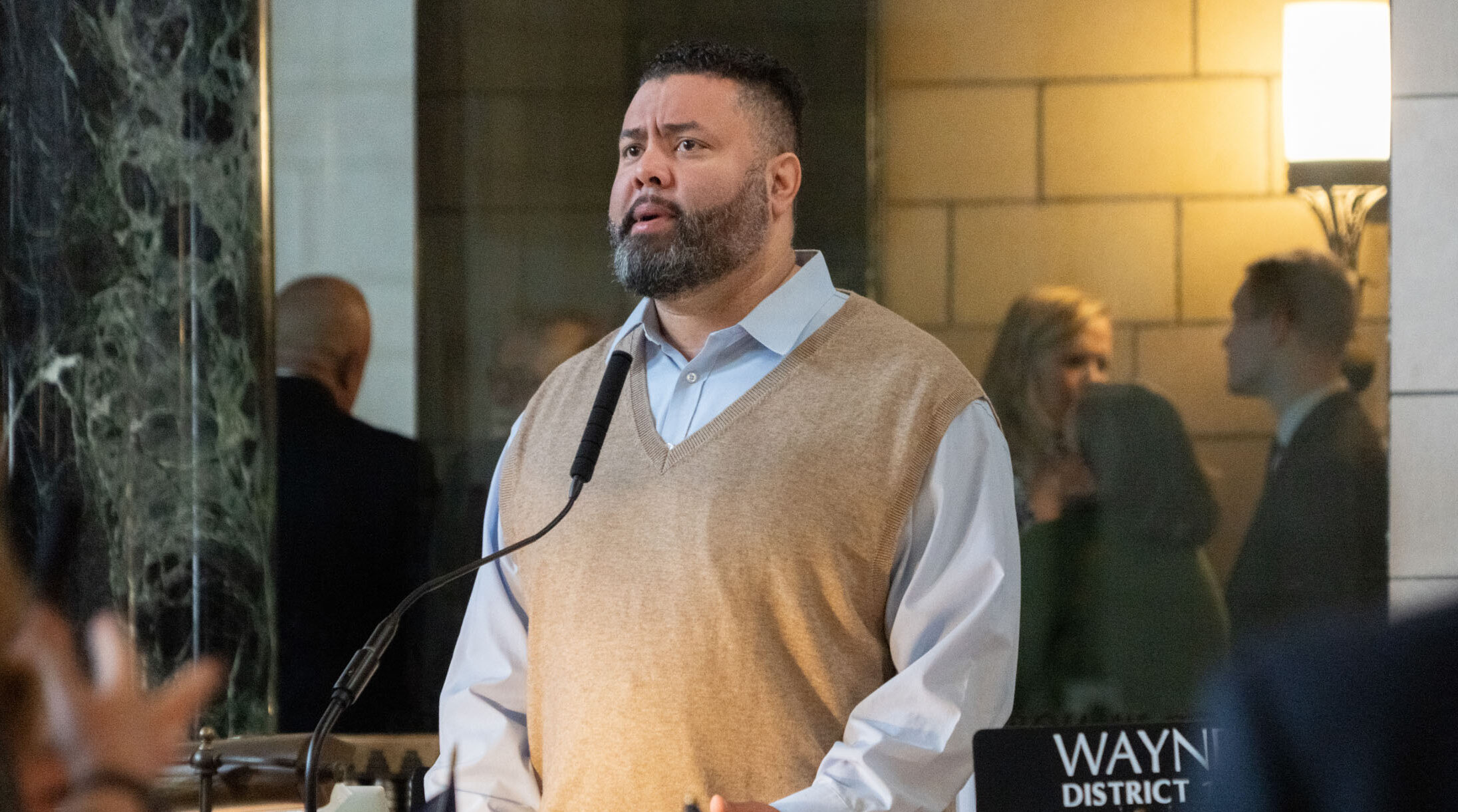 State Sen. Justin Wayne of Omaha, Feb. 22, 2024.<br />(Zach Wendling / Nebraska Examiner)