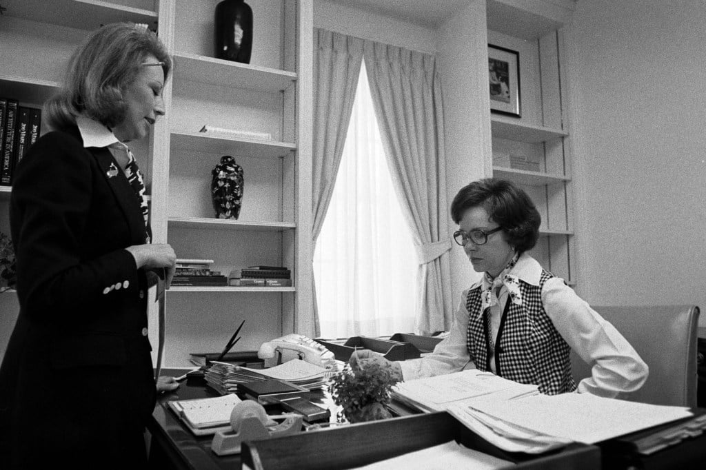 Rosalynn Carter, who established the Office of the First Lady’s Projects, at work in her East Wing office on March 17, 1977.<br />(The Jimmy Carter Library via The 19th)